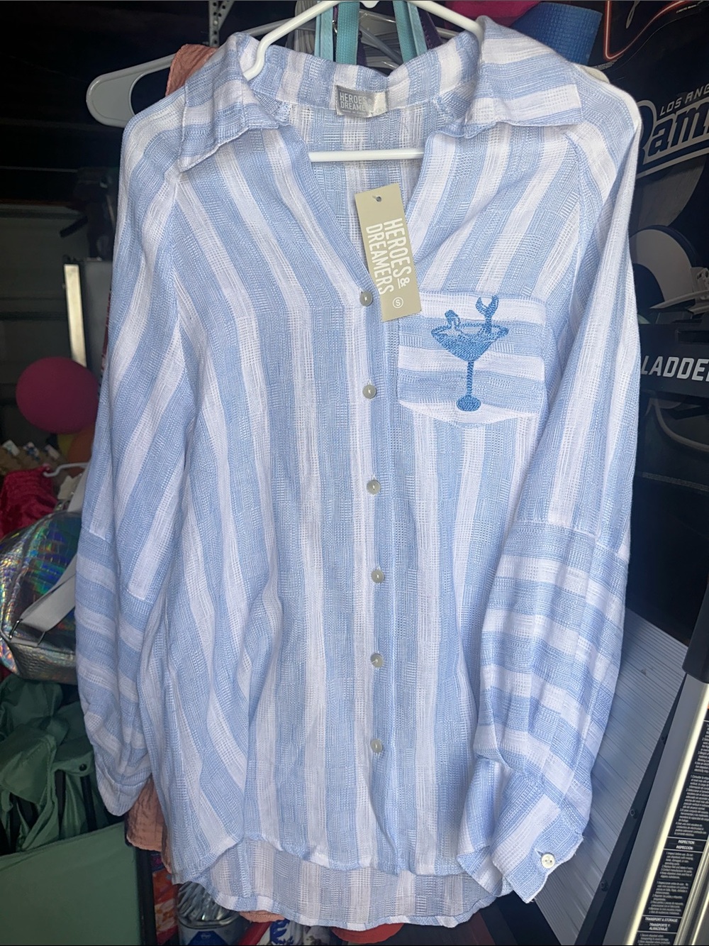 Light Blue Striped Women's Button-Down Shirt